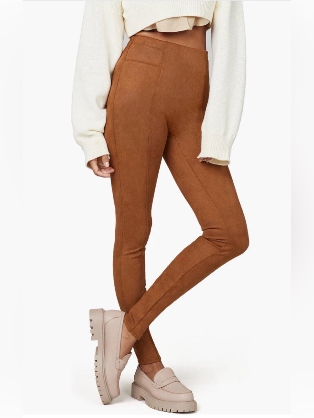 NWT Spanx High Waist Faux Suede Leggings - 20322R - Rich Caramel Brown - Medium